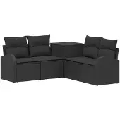 vidaXL Set van 5 tuinmeubels, zwart, van polyrotan en staal