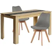 Sonstiges Eetset: Eettafel met 2 stoelen, rechthoekig, eikenhout/zwart, 140 cm, grijs