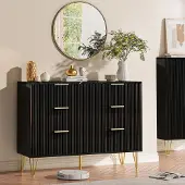 Sonstiges Kommode met 6 lades, zwart met marmerlook, ribbelhout, gouden handgrepen