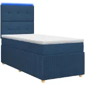 vidaXL LED boxspringbed met matras, blauw, 90 x 190 cm, gestoffeerd