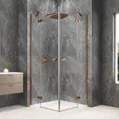 Polysan Globe vierkante douchecabine 100x100cm hoekinstap helder glas koper mat