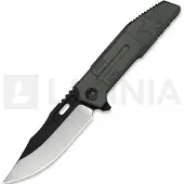 We Knife Barracks vouwmes, Dark Olive Titanium, Hand Polished Satin/Black Stonewash