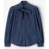 Sissy-Boy Donkerblauwe denim blouse met strik | Maat: S