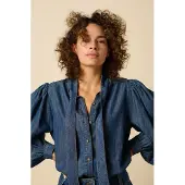 Sissy-Boy Donkerblauwe denim blouse met strik | Maat: L