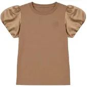 NIK&NIK T-shirt met borduursels - bruin Meisjes Katoen Ronde hals Effen - maat 164