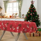 ANRO Tafelkleed Kerst maretak Rood Ovaal 240x140cm Rechte rand Afwasbaar Waterafstotend