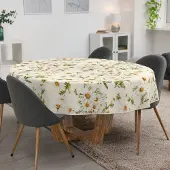 ANRO Tafelkleed Witte madeliefjes Wit Rond Ø120cm Met sierband Afwasbaar Waterafstotend