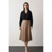 MyFashion Hoog-Waisted Midi A-Lijn Nepleer Rok