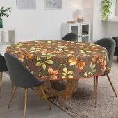 ANRO Tafelkleed Herfstbladeren Bruin Rond Ø100cm Met sierband Afwasbaar Waterafstotend