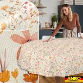 ANRO Tafelkleed Bloemen en bladeren Beige Ovaal 160x140cm Rechte rand Afwasbaar Waterafstotend