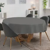 ANRO Tafelkleed Effen linnenlook Grijs Rond Ø100cm Met sierband Afwasbaar Waterafstotend