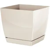 Prosperplast Coubi Vierkante Pot met Schotel - Beige 12x12x11 cm