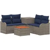 vidaXL Bankstel 6 st Grijs en Marineblauw 55 x 55 x 37 cm