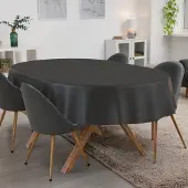 ANRO Tafelkleed Effen linnenlook Antraciet Ovaal 260x140cm Met sierband Afwasbaar Waterafstotend