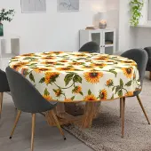 ANRO Tafelkleed Zonnebloemen Meerkleurig Rond Ø120cm Met sierband Afwasbaar Waterafstotend