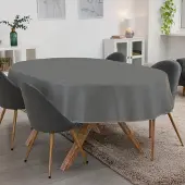 ANRO Tafelkleed Effen linnenlook Grijs Ovaal 320x140cm Met sierband Afwasbaar Waterafstotend