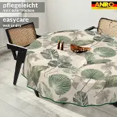 ANRO Tafelkleed Bloemenornamenten Beige Rond Ø120cm Met sierband Afwasbaar Waterafstotend