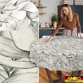 ANRO Tafelkleed Effen structuur Beige Rond Ø120cm Rechte rand Afwasbaar Waterafstotend