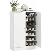 HOMCOM Schoenenkast-Spaanplaat-70L x 35B x 108H cm-Natuurlijk hout