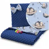 Babymam Minky Deken & Kussen Set 75x100 cm - Blauw met Beer