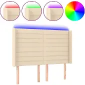 vidaXL Hoofdbord LED 147x16x118/128 cm stof crèmekleurig