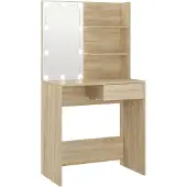 vidaXL Schminktafel met LED-verlichting, Sonoma-eikenhoutlook, 74,5 x 40 x 141 cm, houtvezel