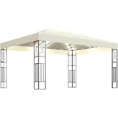 vidaXL Prieel met LED-lichtslinger 3x4 m stof crèmekleurig