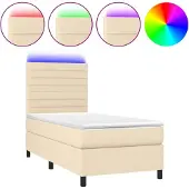 vidaXL Boxspring met matras en LED stof crèmekleurig 80x200 cm