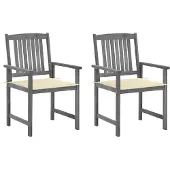 vidaXL Tuinstoelen met kussens, 2 stuks, grijs, massief acaciahout