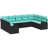 vidaXL Tuinbank Set 9 st Zwart en Turkoois poly rattan