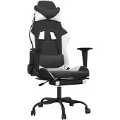 vidaXL Massage gamestoel met voetensteun kunstleer zwart & wit
