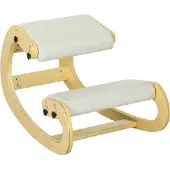HOMCOM Kneeling Chair-Polyester, Birkenholz-85L x 55B x 55H cm-Cremeweiß