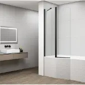 Polysan Rota Black Draaibaar badwand met vast 90cm zijpaneel, helder glas
