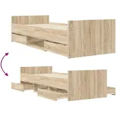 vidaXL Bedframe met lade met hoofdeinde Sonoma Eiken Bewerkt hout