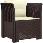 vidaXL Eén-zits Fauteuil met Kussens Rieten Look PP Bruin