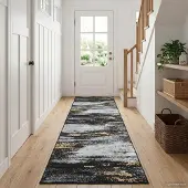 vidaXL Vloerkleedloper LESAKA Zwart en Goud 80 x 450 cm Diamantvelours