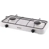 Brock 2-Pits Draagbaar Gasfornuis – Camping Kooktoestel op LPG (Butaan/Propaan) – Gietijzer – Wit – 46,6 x 25,7 x 6,3 cm