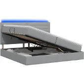vidaXL LED-bed met opbergruimte en matras, lichtgrijs, 200 x 200 cm, gestoffeerd