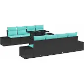 vidaXL Tuinbank Set 9 st 8-Aantal zitplaatsen Zwart en Blauw