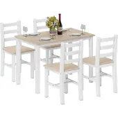 HOMCOM Dining Table Set-Kiefernholz-108 x 65 x 75 cm-Natur/Weiß