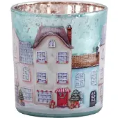 Clayre & Eef Waxinelichthouder Ø 7x8 cm Blauw Glas