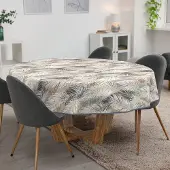 ANRO Tafelkleed Bladeren Grijs Rond Ø120cm Met sierband Afwasbaar Waterafstotend Binnen & Buiten