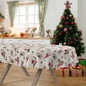 ANRO Tafelkleed Kerstkabouter Rood Ovaal 240x140cm Rechte rand Afwasbaar Waterafstotend