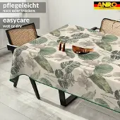 ANRO Tafelkleed Bloemenornamenten Beige 280x140cm Met sierband Afwasbaar Waterafstotend
