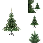 vidaXL Kunstkerstboom Nordmann, LED-verlichting en ballen, groen, 180 cm - Kerstbomen