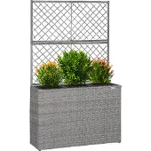Casaria Polyrattan Bloembak met Latwerk Grijs