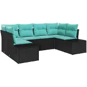 vidaXL Tuinbank Set 6 st 6-Aantal zitplaatsen Zwart en Turkoois