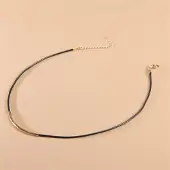 MaxPower (Gold) Lederseil Metallrohr Halskette Damen Schlüsselbeinkette Harajuku Kurzhalskragen Kette Choker Halskette