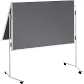 Franken ECO presentatiebord, 1200 x 750/1500 mm, opklapbaar, dubbelzijdig, met wielen, grijs/vilt
