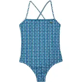 Lacoste Geometrisch gerecycled polyester badpak voor dames (Blauw)